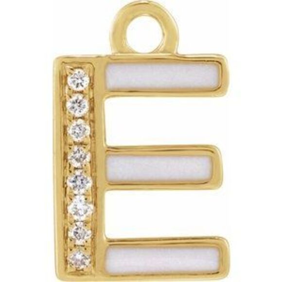 Kazi Luxury 14K Yellow .025 CTW Natural Diamond Blush Enamel Initial E Dangle
